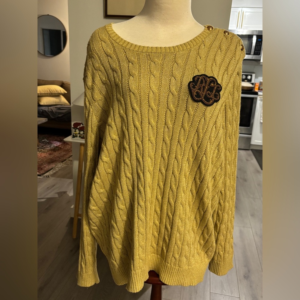 Ralph Lauren Cable Knit Gold Shimmer Sweater. Size XL